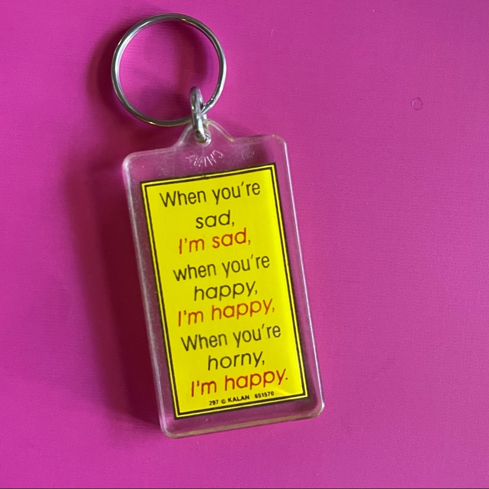 Laugh Tracks Vintage Acrylic Keychain Sad Happy Yellow